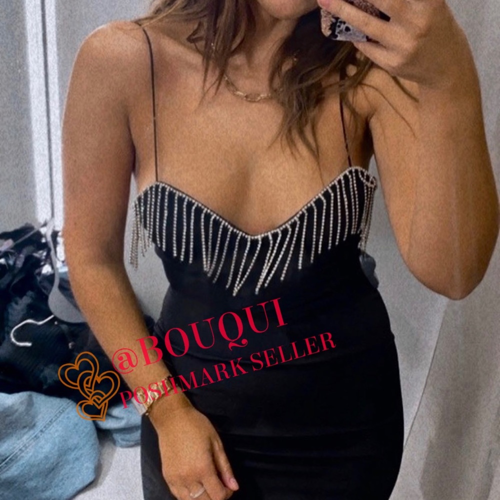 BLOGGERS FAV ZARA JEWEL FRINGED MINI DRESS WITH SPAGHETTI STRAPS - Picture 5 of 13